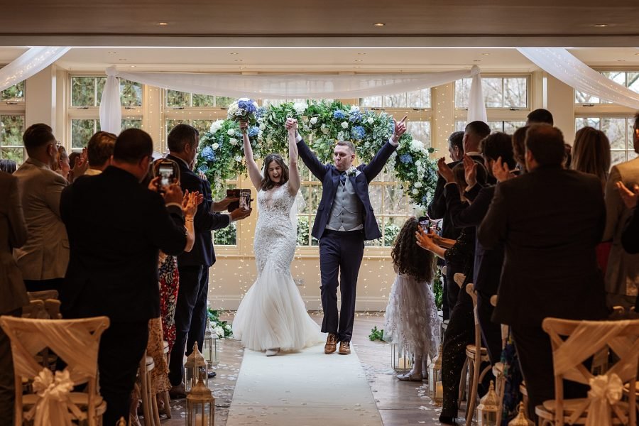 mitton hall hotel wedding venue ceremony groom bride celerbrating