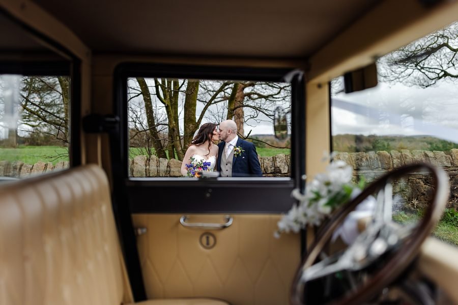 bride groom car portrait countryside preston lancashire