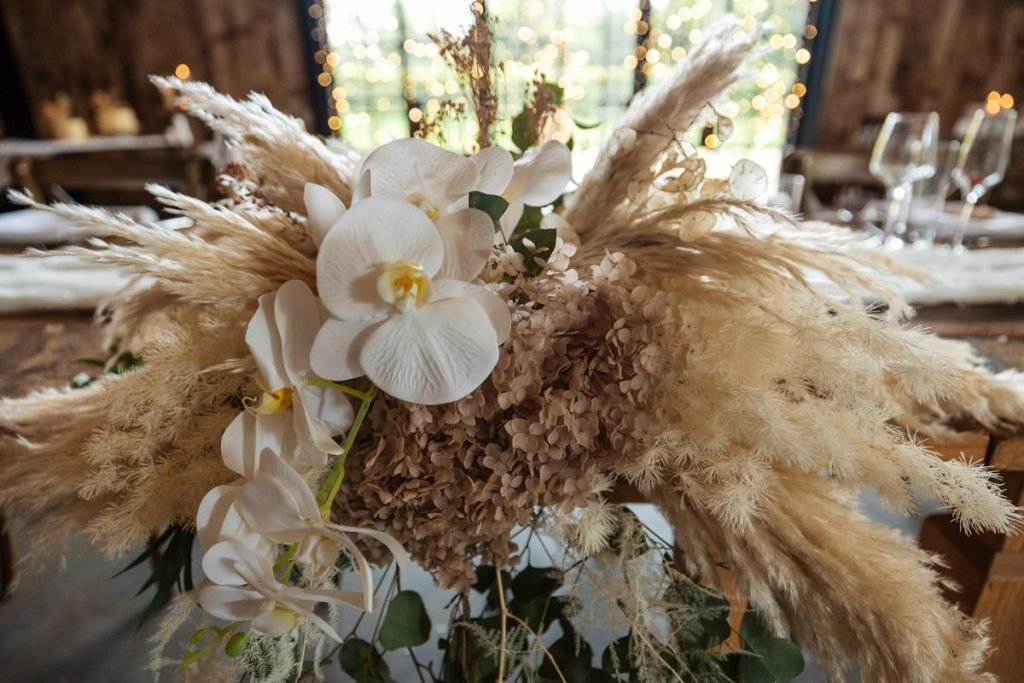 pampas grass flowers Hidden River Barn Wedding Photography