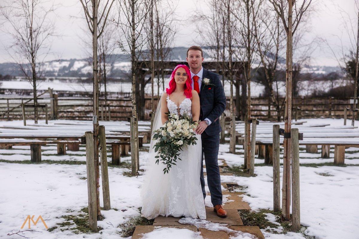 outdoor ceremony winter wedding Bashall Barn wedding venue