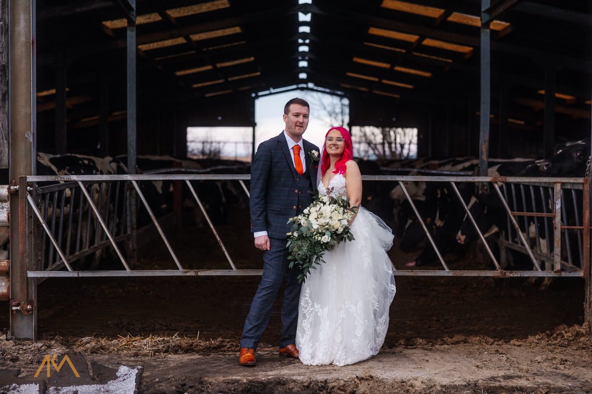 Bashall Barn wedding venue walking in the snow 