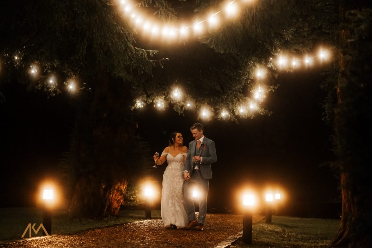 night portraits Mitton Hall Winter Wedding