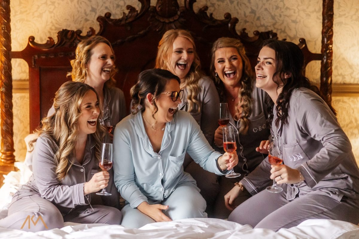 bridesmaids laughter Mitton Hall Winter Wedding