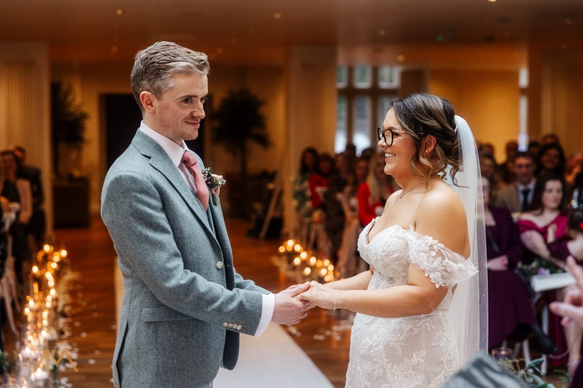 bride groom ceremony Mitton Hall Winter Wedding