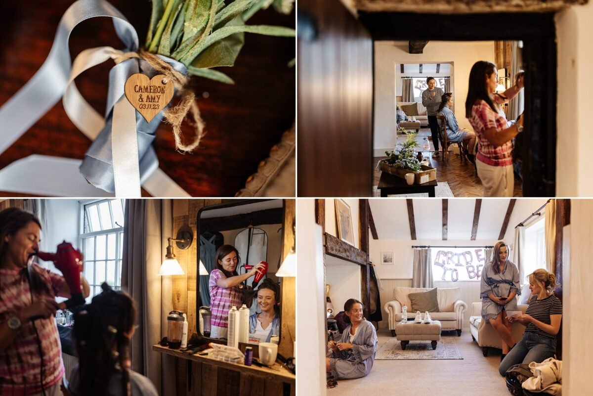wedding preparation bridal party dress the river barn
