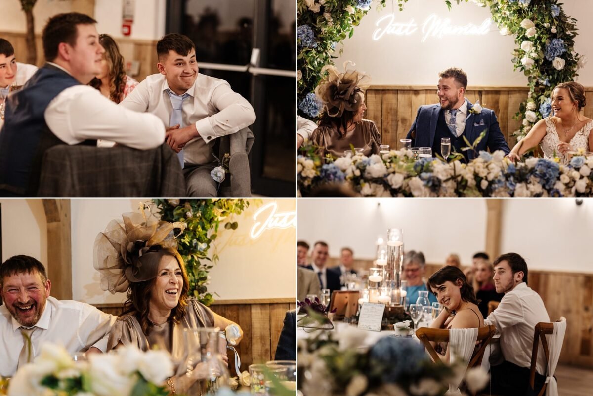 wedding party speeches river barn wedding laughter lancashire