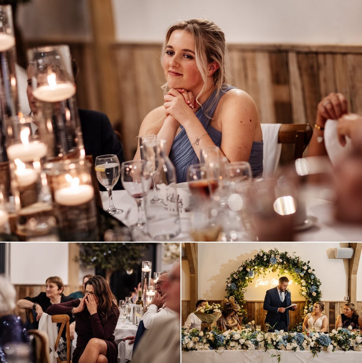 wedding guests smiles crying river barn