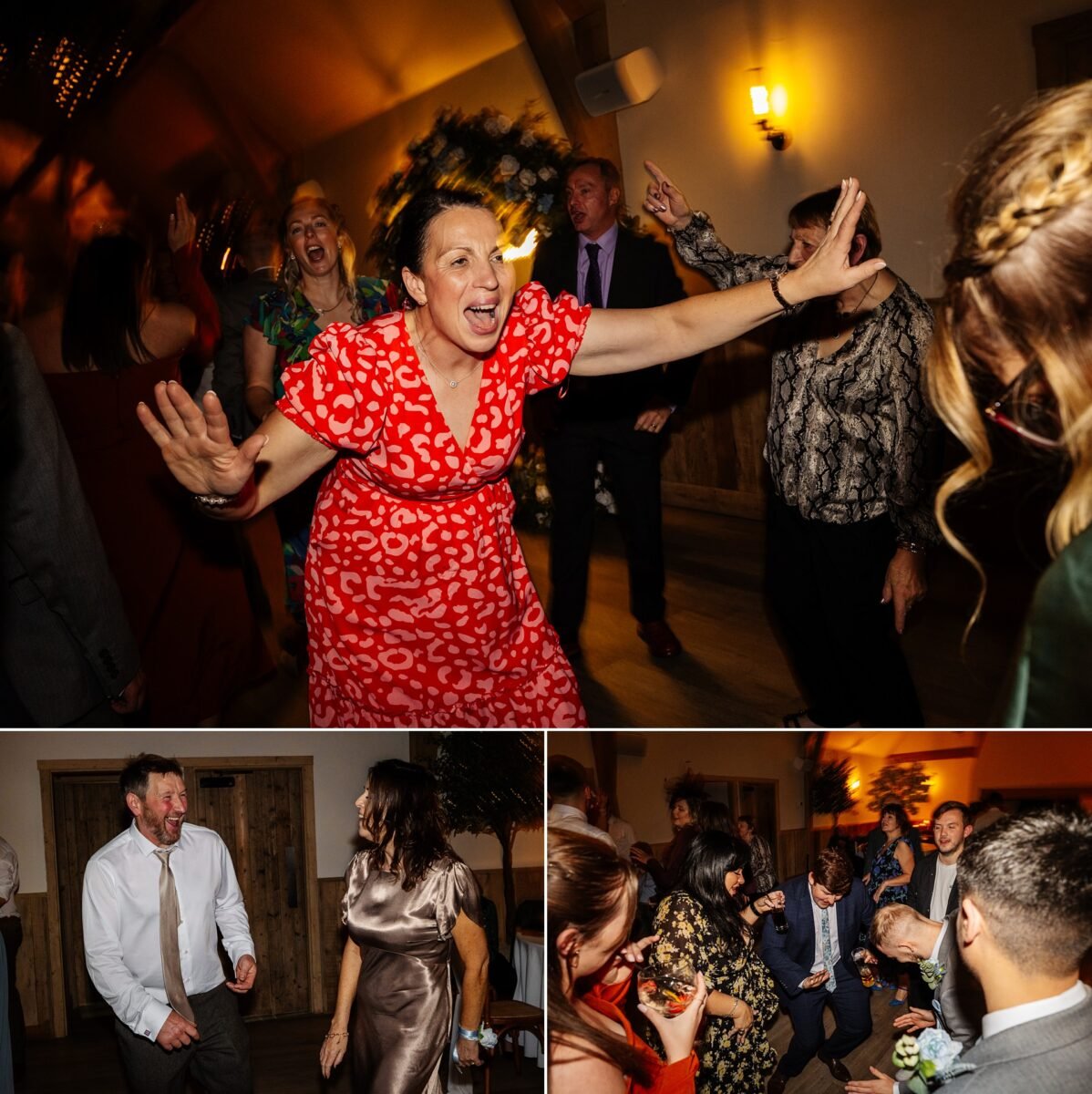 wedding guests celerbrating first danne river barn