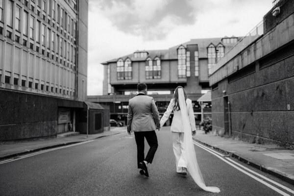 city wedding bride groom