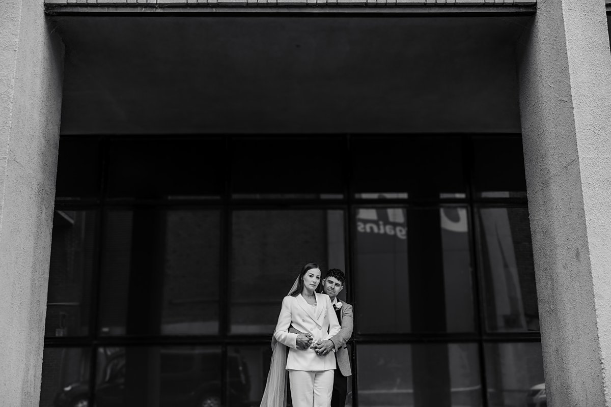 bride groom black and white city wedding Cheshire 