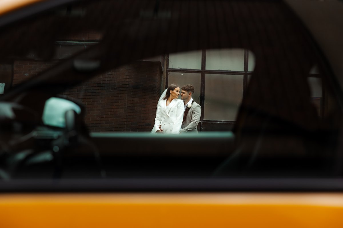bride groom car portraits wedding day city