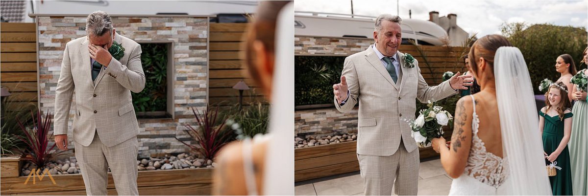 first look bride farther tears lancashire wedding