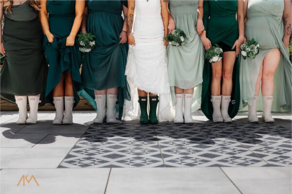 wedding wellies bridesmaids summer outdoor ceremony