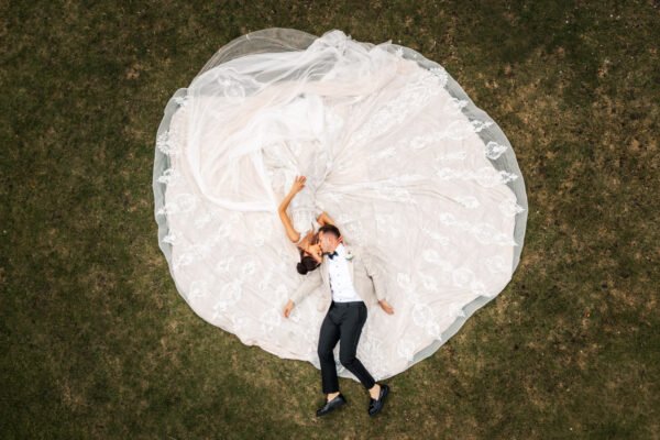 drone photo bride groom arial photos big dress