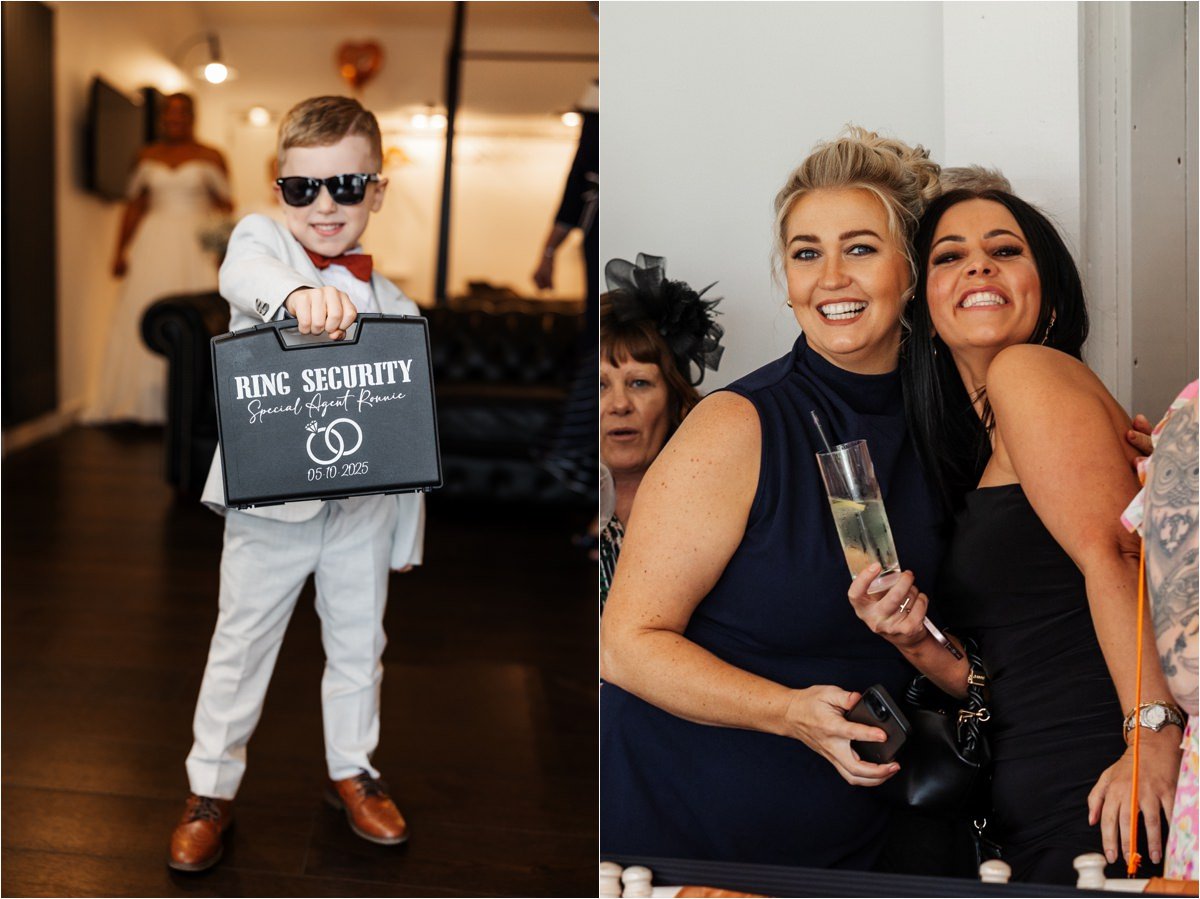 ring security wedding guests smiling laughing in the ceremony