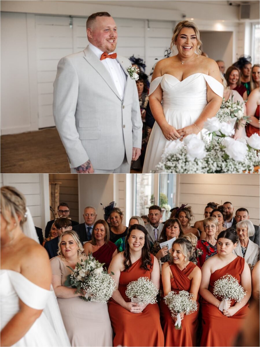 wedding ceremony in the barn at bashall