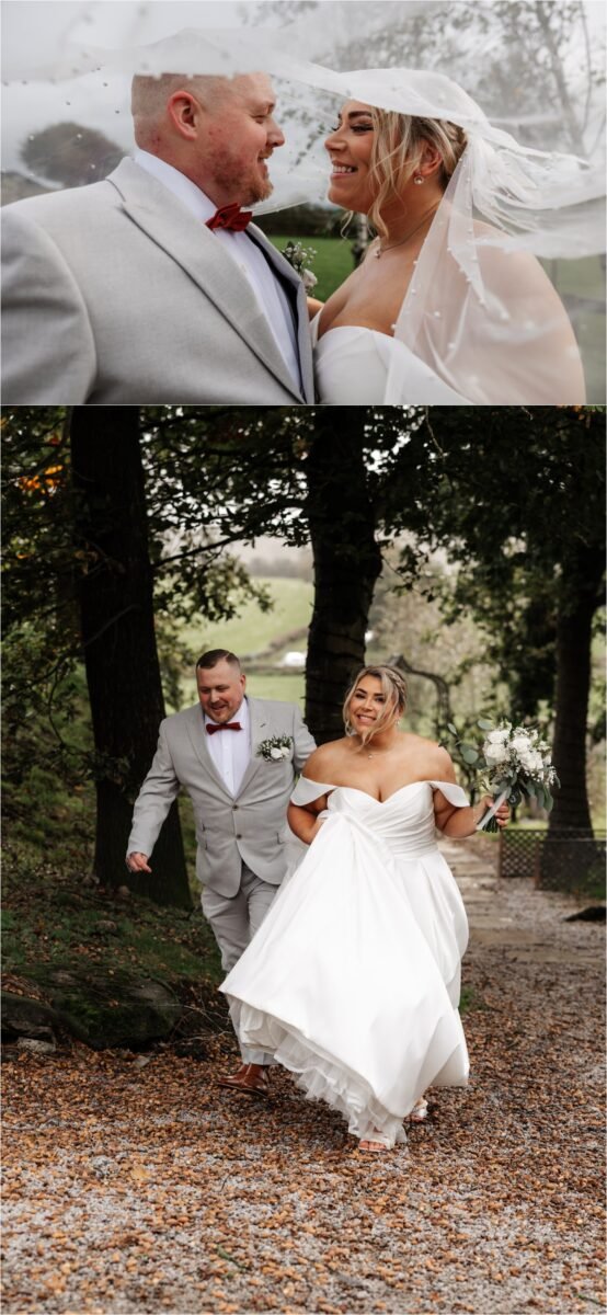 bride gardens bashall barn autum colours dress groom photography ribble valley