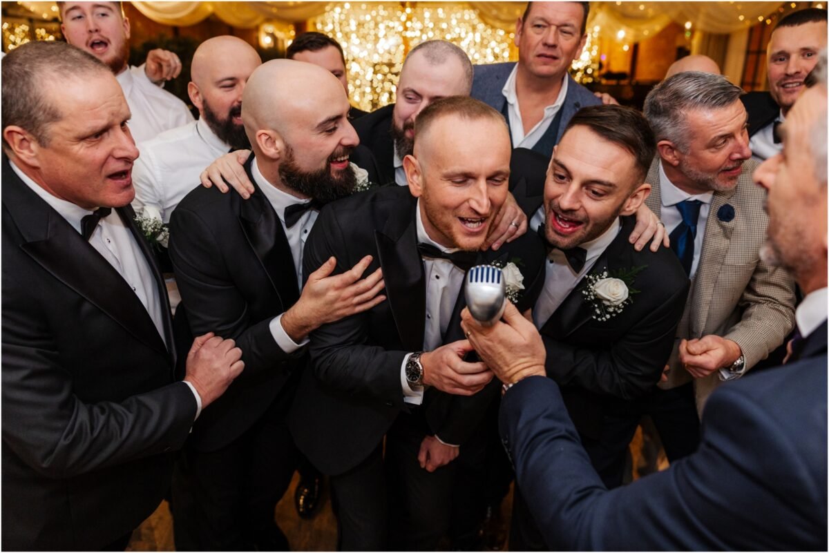 groomsmen singing 