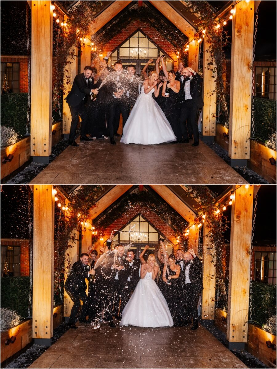 Champaign spray wedding guests bartle hall