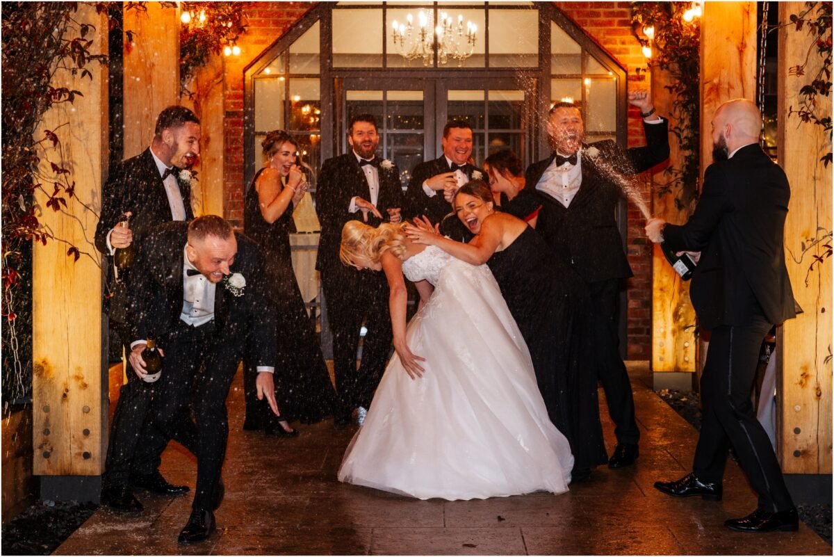 Champaign spray wedding guests bartle hall winter photography