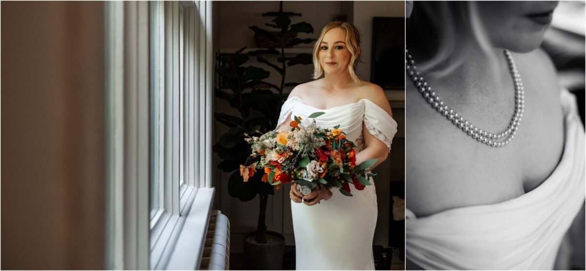 wedding portraits Samlesbury Hall bride neckless