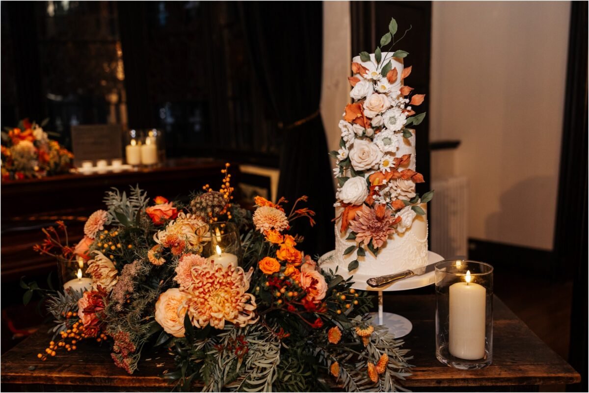 wedding cake Samlesbury Hall winter photography