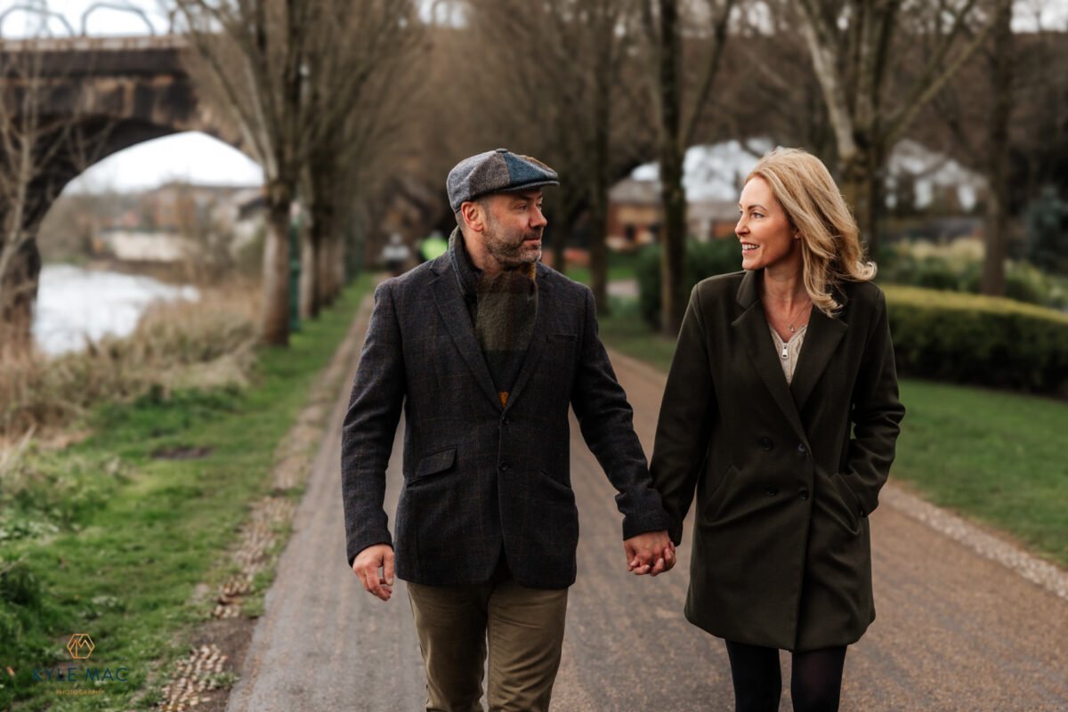 walking smiles couple engagement photography preston