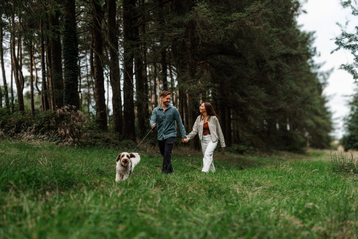 trees pet dog engagement photoshoot lancashire wedding browsholme hall