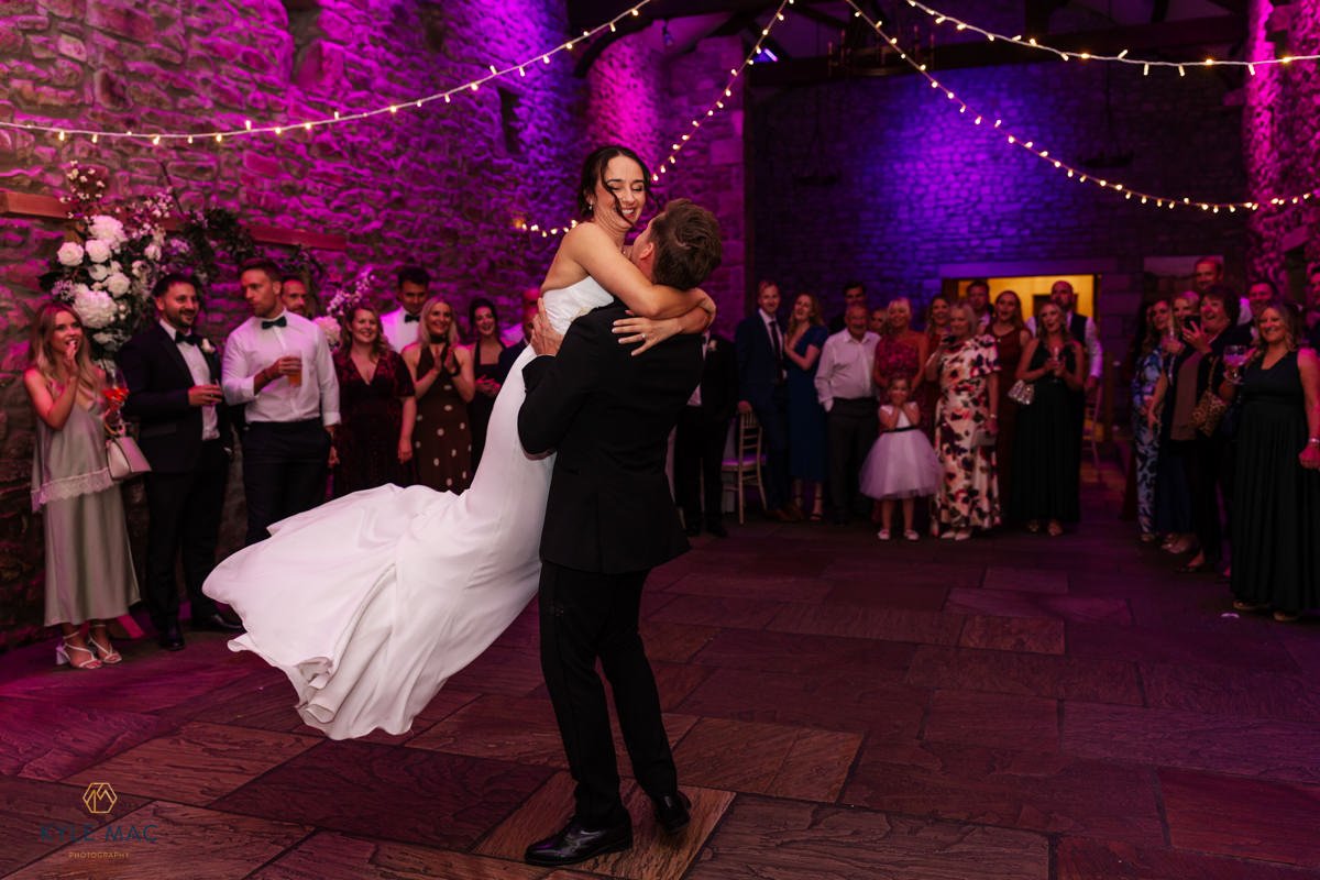 Bride and groom sharing their first dance at Browsholme Hall