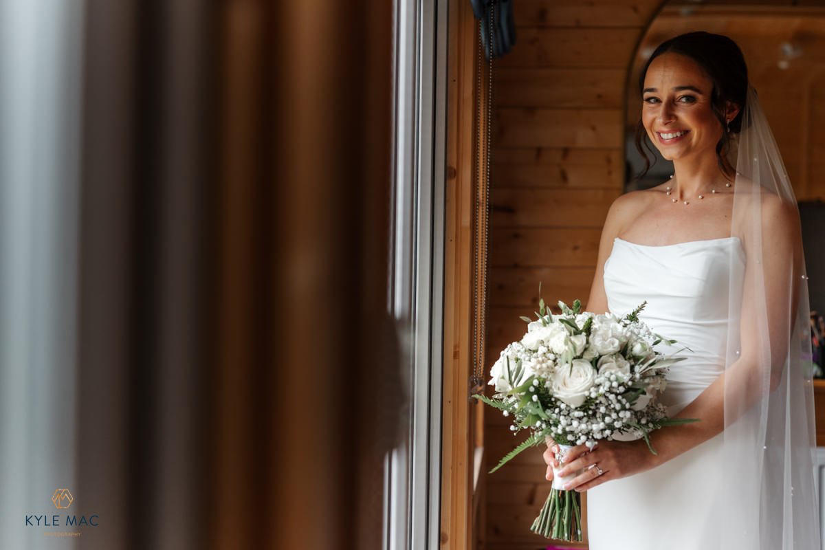 Bride in a white wedding dress at Browsholme Hall wedding in the Ribble Valley